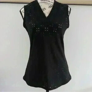 ERIN BLAIR |  Women's Black Eyelet Stretchy V-Neck Sleeveless Top NWOT